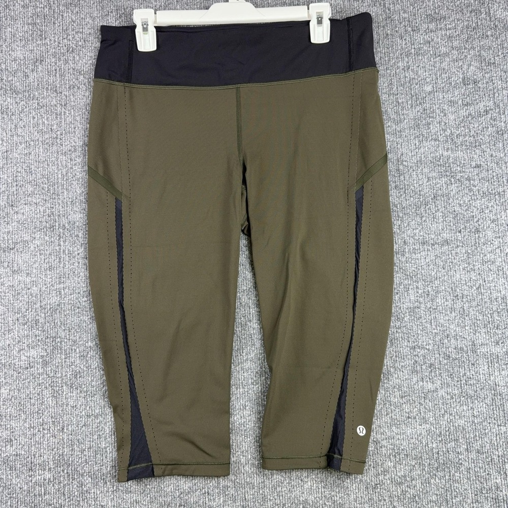 Lululemon Leggings Womens 12 Green Capri Colorblock Zip Pocket Yoga Stretch